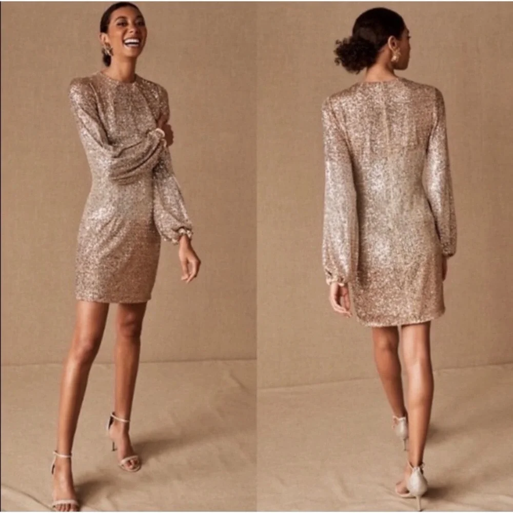 BHLDN Goldie Ombre Sequin Mini Dress Womens 14 Rose Gold Event Wedding NYE READ!